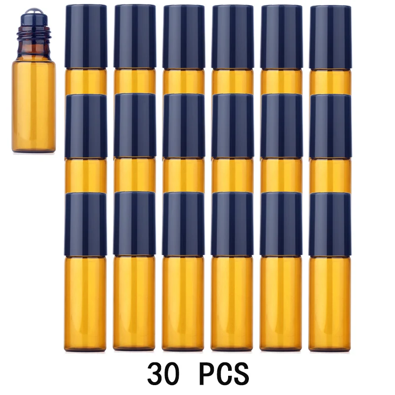 

Контейнер 30 шт., 5 мл, янтарный стеклянный флакон для духов с шариковыми флаконами, для ароматерапии с эфирным маслом