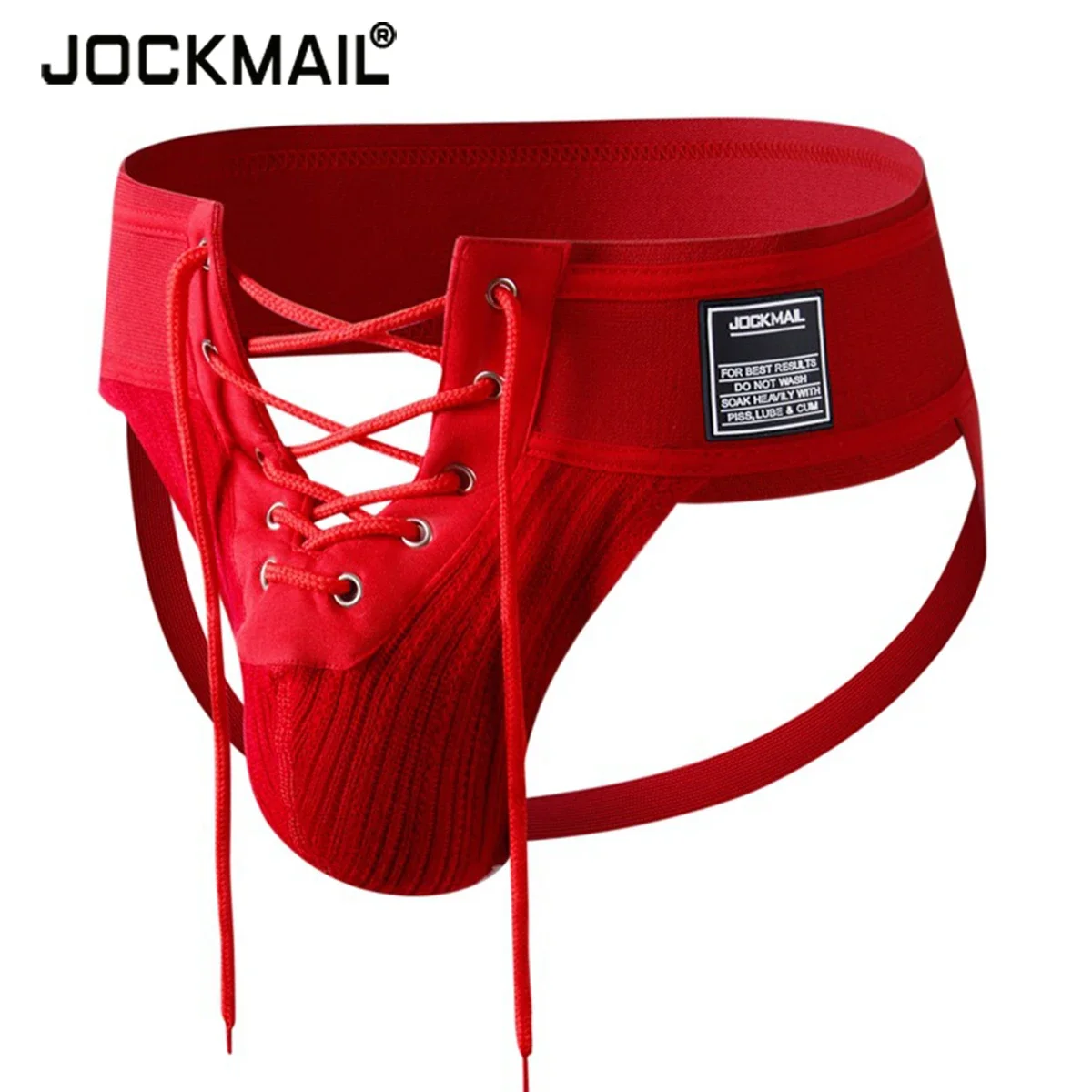 JOCKMAIL Sexy Front Lacing Thongs Mens Footballer Jockstrap 3.15" Wide Waistband Gay Men Underwear G String Open Butt Underpants