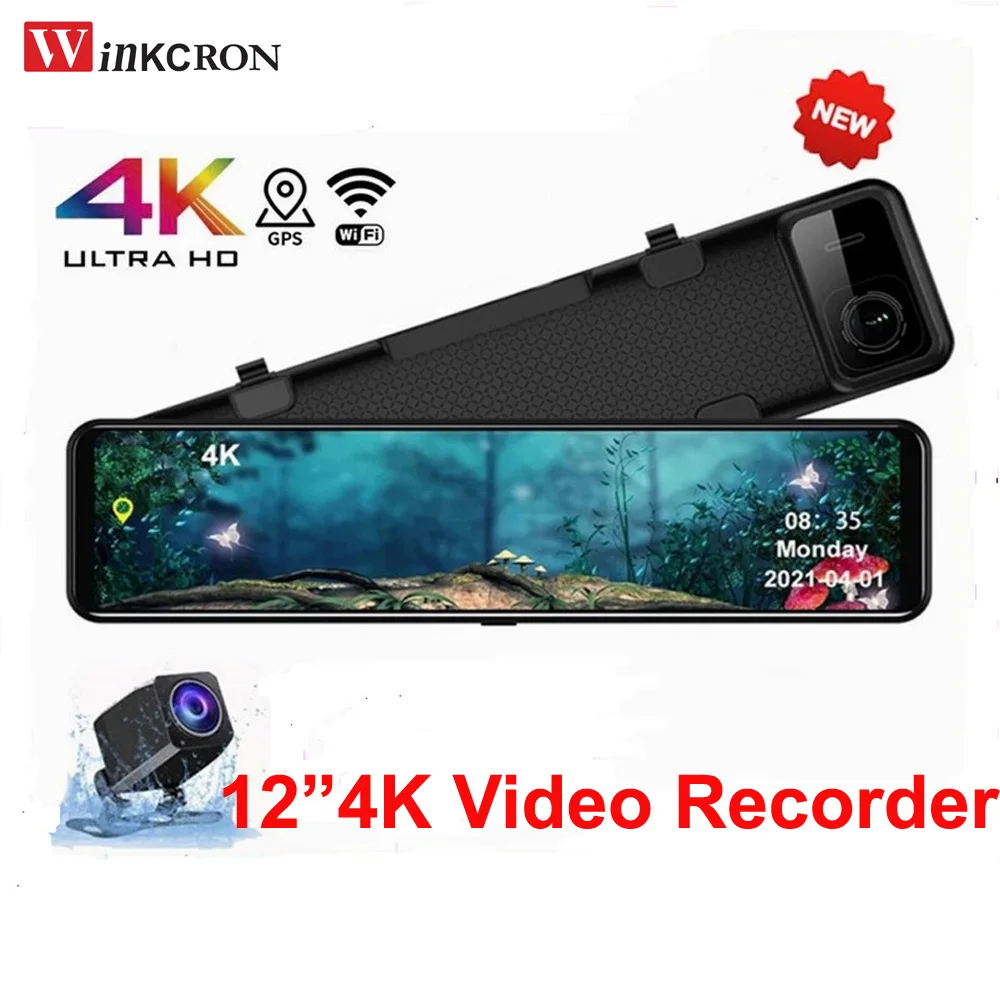 

12 inch Car Rearview Mirror 4K Video Recorder 3840*2160P DVR Camera Sony IMX415 Ultra HD Dash Cam GPS Reverse Video Night Vision