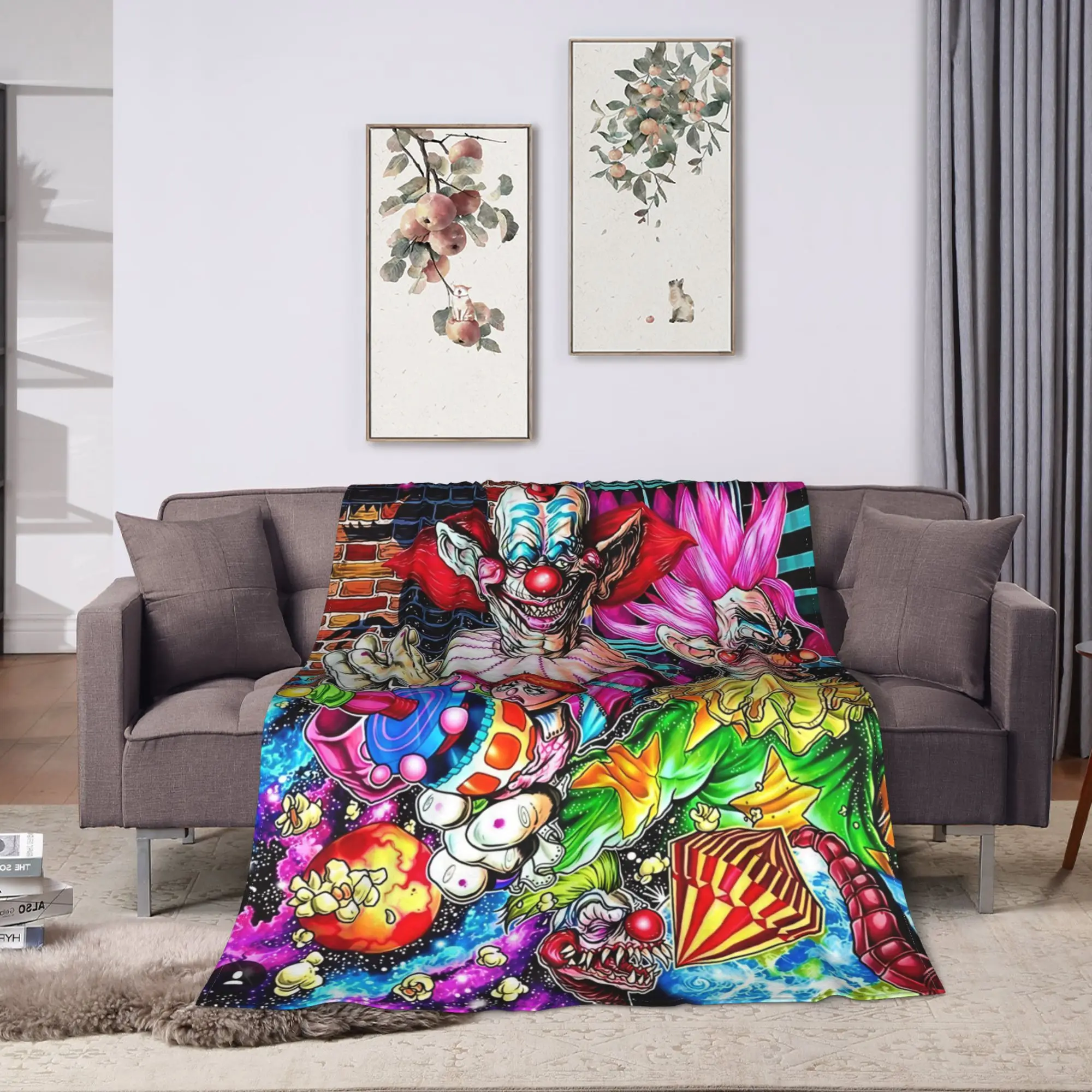 Killer Klowns From Outer Space Wax Flannel Blanket  Soft Warm Throw Blanket for Outdoor Airplane Travel Bedspread Sofa Bed Cover