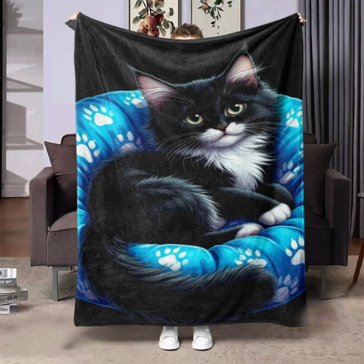بطانية من الفلانيل بنمط القط الفارسي - سرير، أريكة، مكتب، سفر، هدية، ديكور، كرسي، راحة ودفء، عيد الميلاد #1