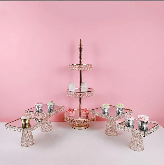 Cupcake Holder Trays Crystal Beads Cake Stand Set Wedding Cake Stands 5PCS