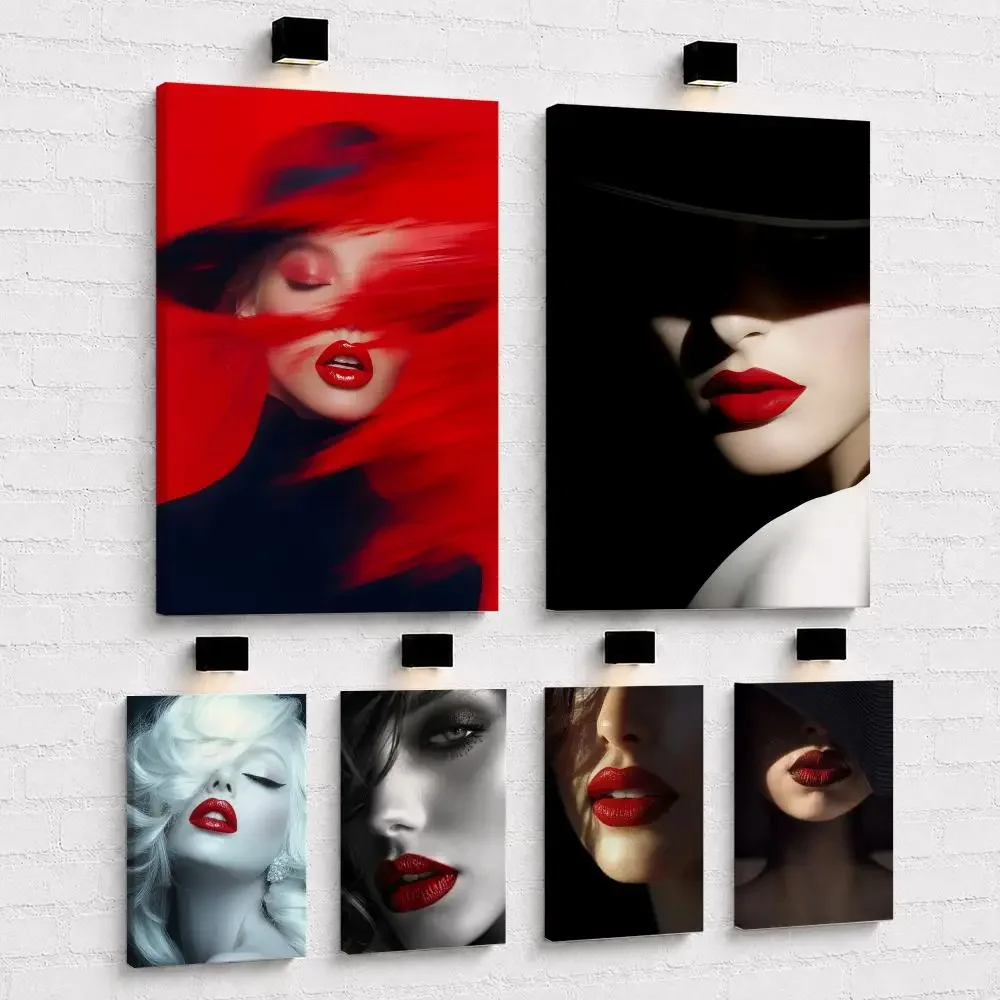Vintage Fashion Red Lips Art Framed Wall Painting Framed Canvas Wall Art Print | Modern Poster | Home Hallway Decor