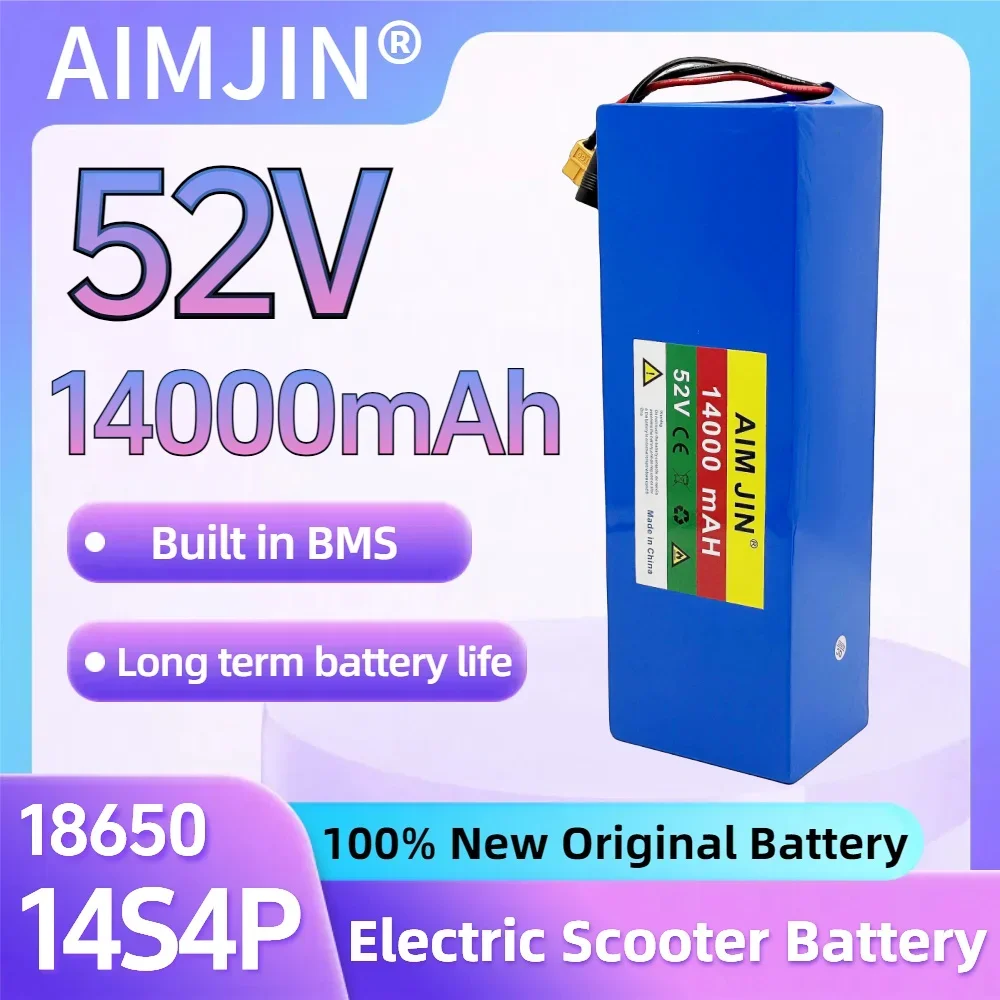 Batterie au lithium haute puissance adaptée aux vélos électriques, 100% 14S4P, 52V, 18650 mAh, 14000 d'origine, nouveau