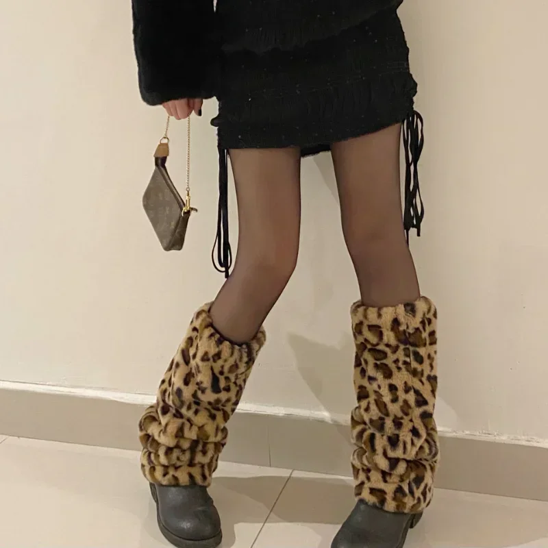 Gyaru scaldamuscoli Harajuku Kawaii Lolita calzini lunghi donna Sexy Leopard Print Leg Cover Goth Y2k scaldamuscoli inverno caldo calza