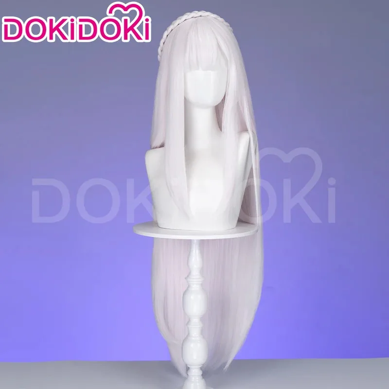

Candy 2025IN STOCK Anime DokiDoki Women 90cm Wig White Long Hair Emiliaa Cosplay Headdress Free