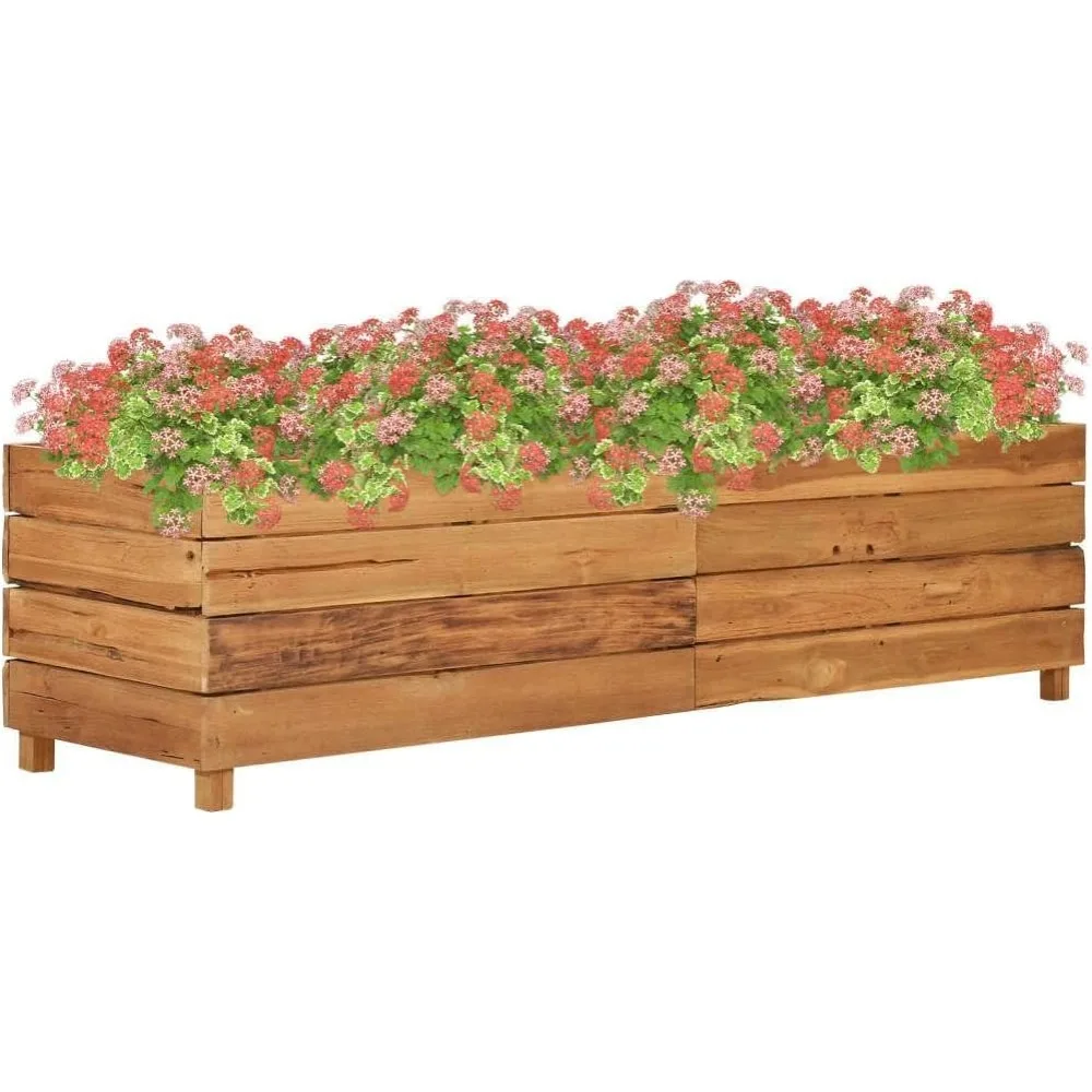

Stylish Planting Solution with Raised Bed Planter, Durable Recycled Teak Wood and Steel Design, Garden, Balcony or Patio, Brown