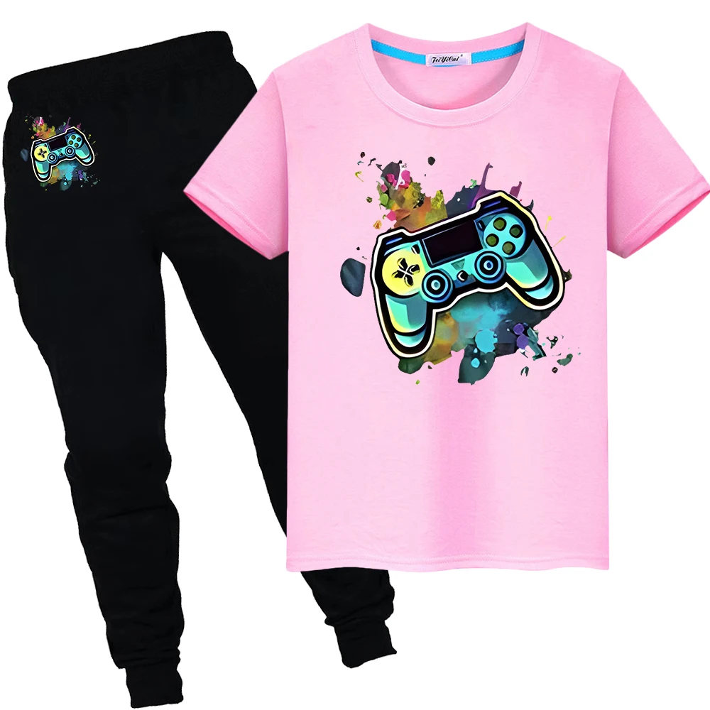 child Day gift gamepad printing Summer Sports Sets 100%Cotton Kawaii T-shirts Tops+pant Cute Short TShirts y2k Boy girls clothes