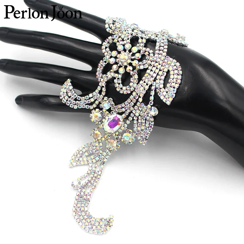 9.6*3.1 inch AB Crystal Long Flower Crystal Applique Rhinestone Patch Sew for Bridal Headdress Wedding Dress Accessories YH C013