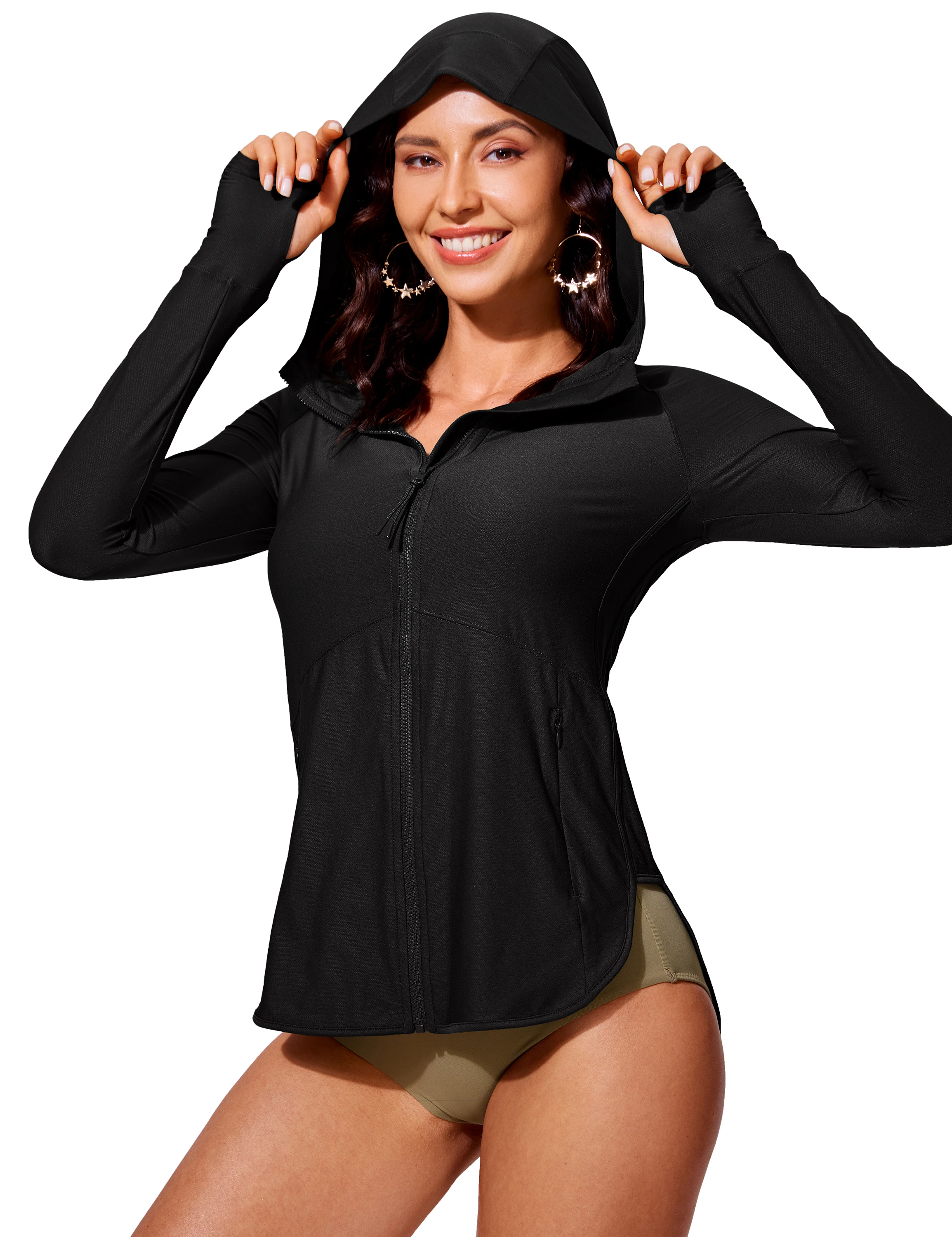 UPF 50+ Full Zip Hoodie Swimsuit Cover Ups Lightweight Quick Dry Long Sleeve Sun Protection for Women 2023 Swim Shirts Top