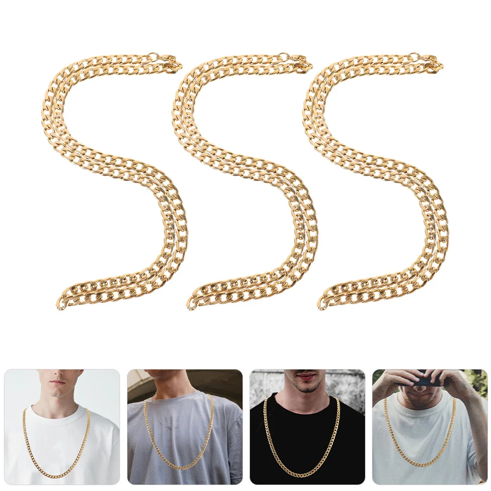 

3 pcs Men Necklace Chain Titanium Steel Hip Hop Punk Rapper Jewelry Rope Chain For Male Decorative Accessory