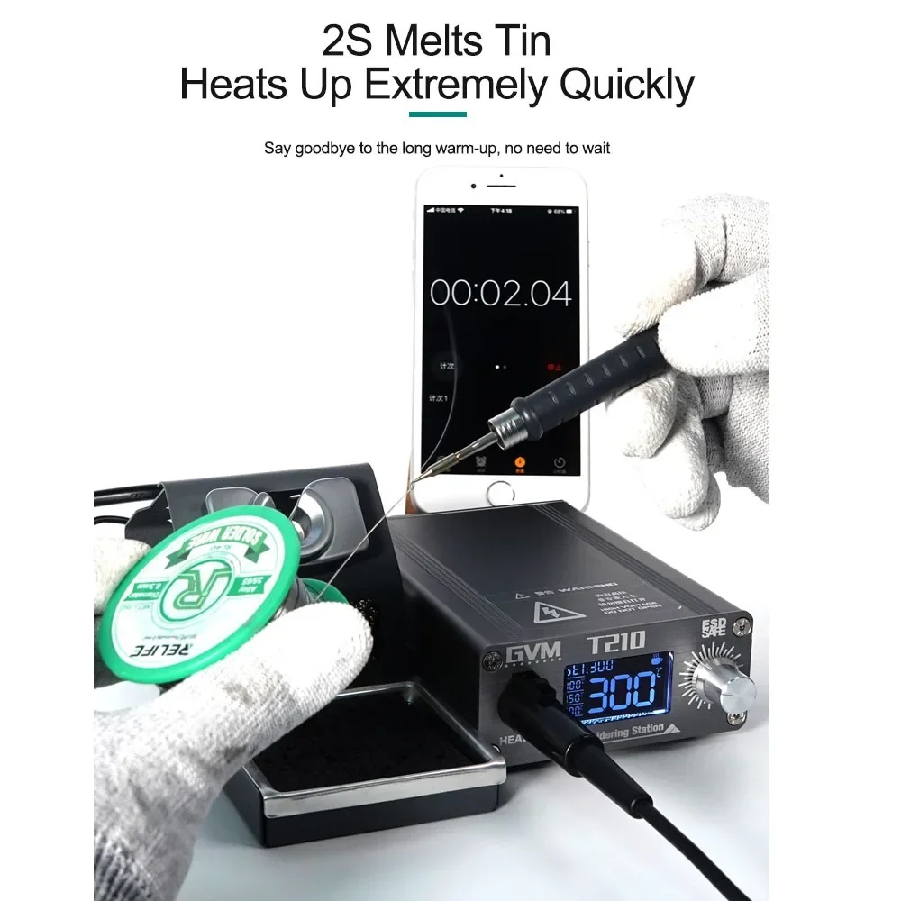 T210 Digital Display Soldering Station, Adjustable Temperature, 2S Melting Tin for Mobile Phone Repair Welding with C210 Tip