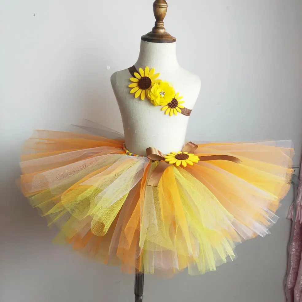 Orange Girls Tutu Skirt for Kids Toddler Fluffy Tutus for Photo Shoot Baby Girl Tulle Skirts Birthday Party Halloween Costumes