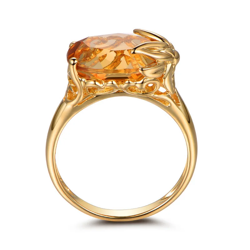

Luyin Citrine Gemstone 18K Gold Ring Ladies Join the Party Peridot Gemstones Versatile Anillos de Wedding Diamond Engagement J