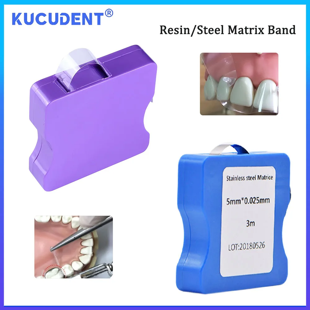 KUCUDENT Dental Matrix Bands Teeth Film Restoration Light Cured Strip Ultra-thin Molding Sheet Resin/Steel Width 5mm/6mm/7mm