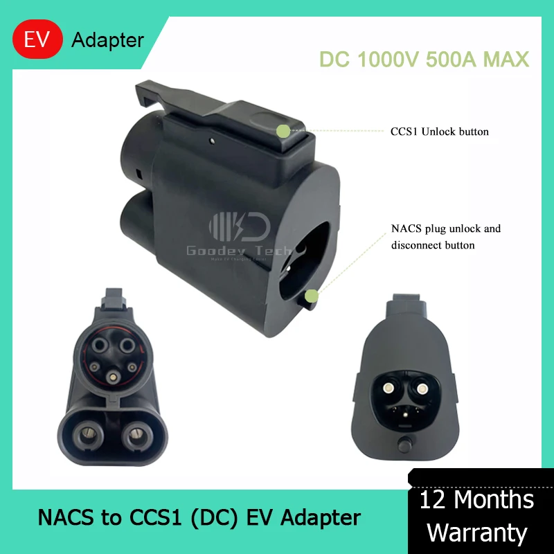 

GOODEV DC Charging NACS to CCS1 Adapter EV Converter 250A 500A 1000V DC NACS to CCS Combo 1 Adapter Fast Charging