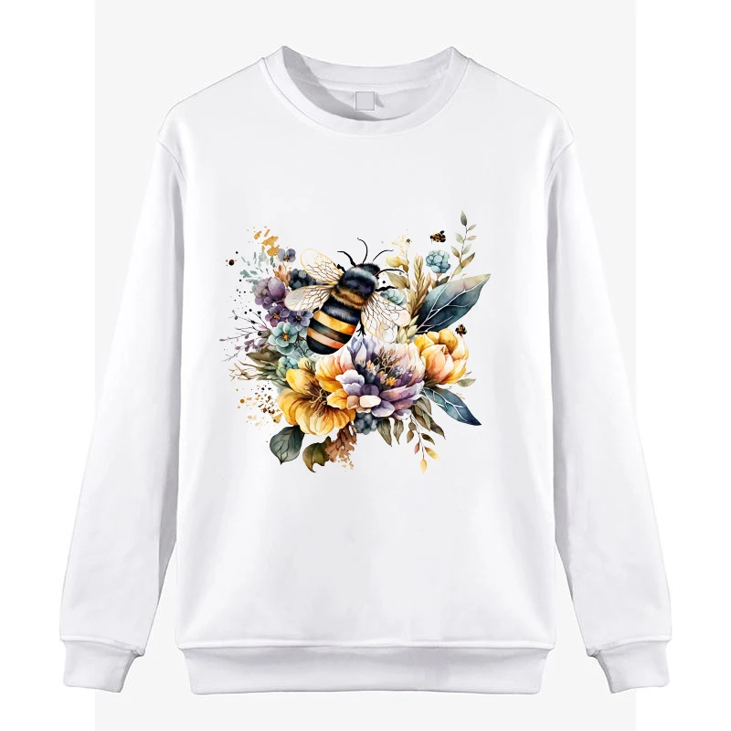 

Hot Flower Bee Printing Pullover Autumn And Winter Fleece Long Sleeve Unisex Casual Harajuku Tops