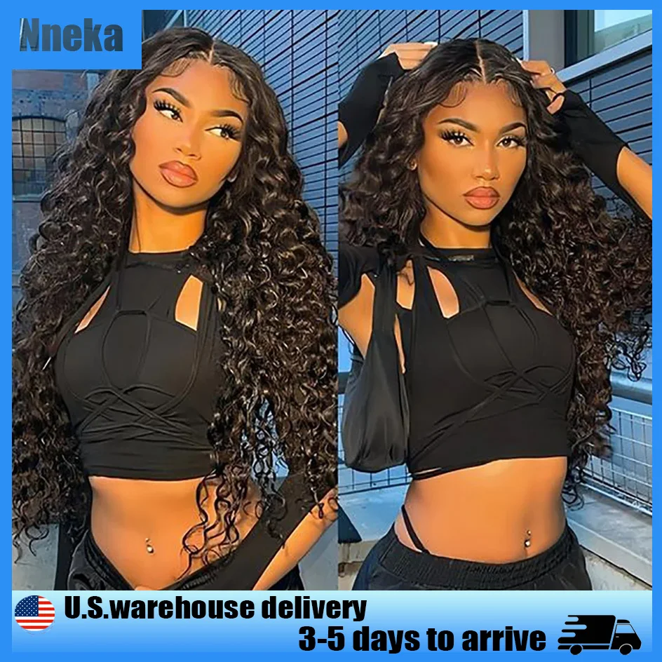 Nneka Wig rambut palsu 40 inci ketebalan 200% 13x4 renda Frontal dalam keriting 13x6 Hd renda Frontal gelombang air rambut manusia Wig hitam Brazilian