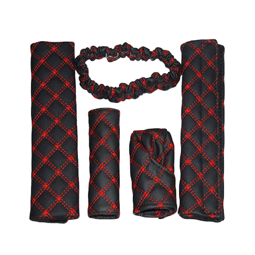 

5 in 1 Handbrake Cover Set with Gear Cover Microfiber Soft Warm Car Interior Accessory for Steering Wheel Rearview Mirror and