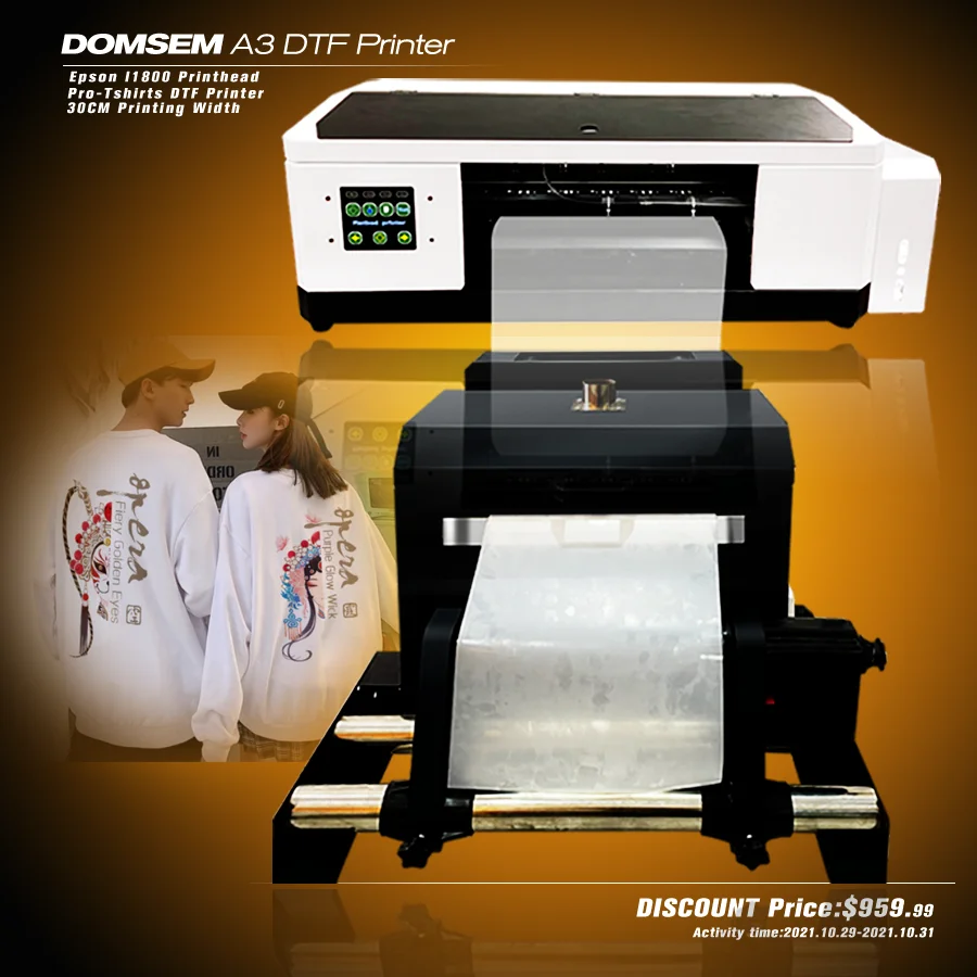

DOMSEM Epsn l1800 head 30cm DTF Printer White Ink Heat Transfer DTF Pet Film Printer Direct to Film Printer