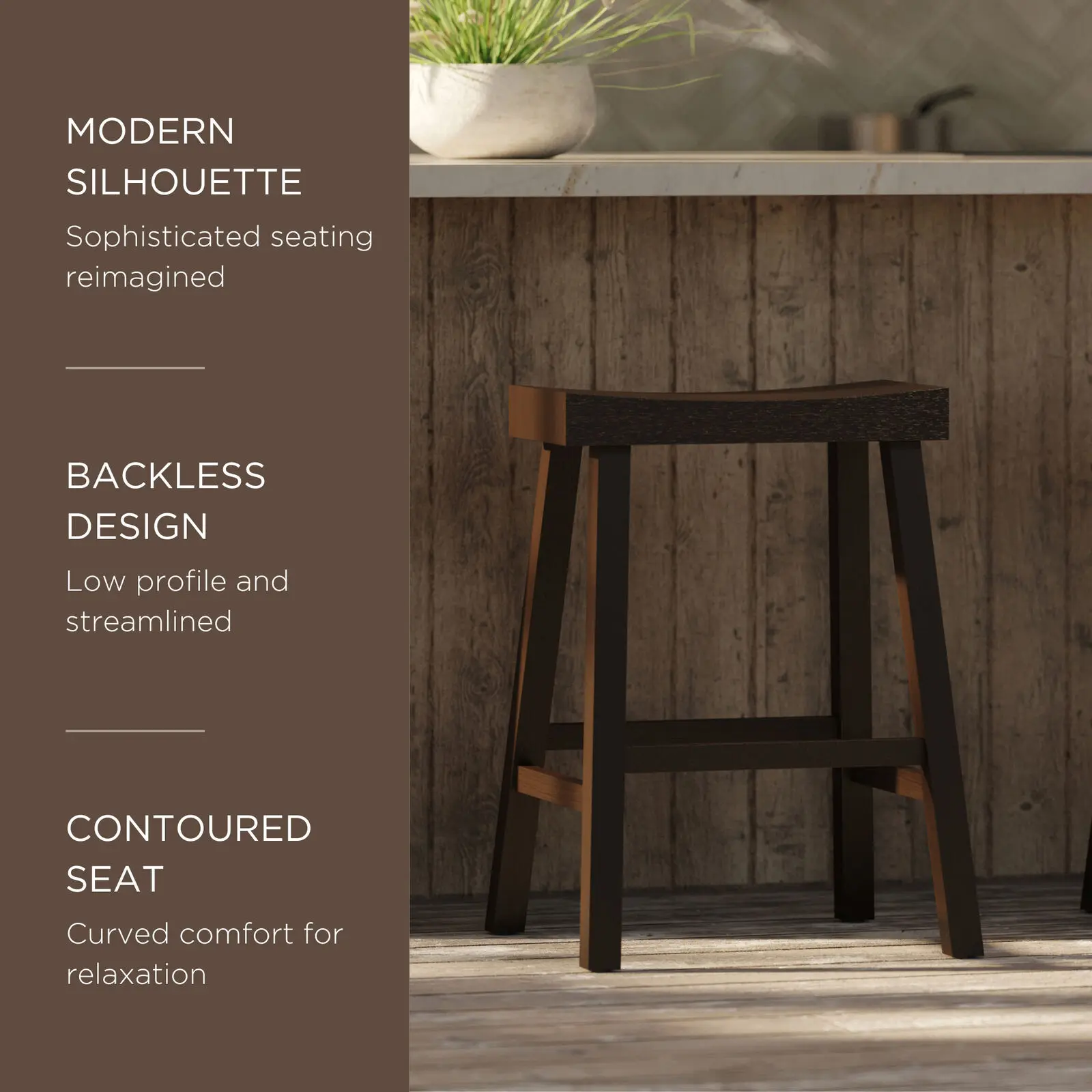 Wooden kitchen counter stool brown finish