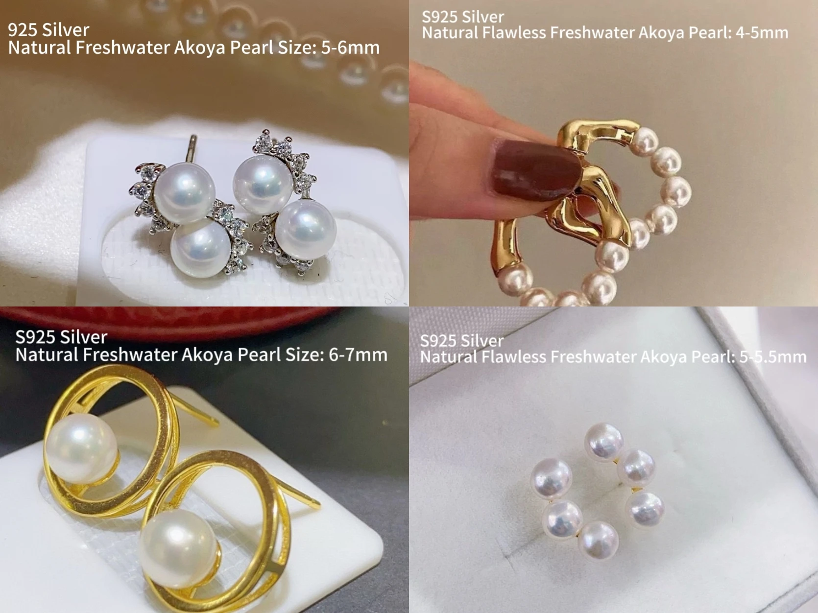 

Fashion S925 Silver Natural Round Flawless Freshwater Akoya Pearl Earring Circle/Geometric/Lash Ear Stud Daily Party Ins Jewelry