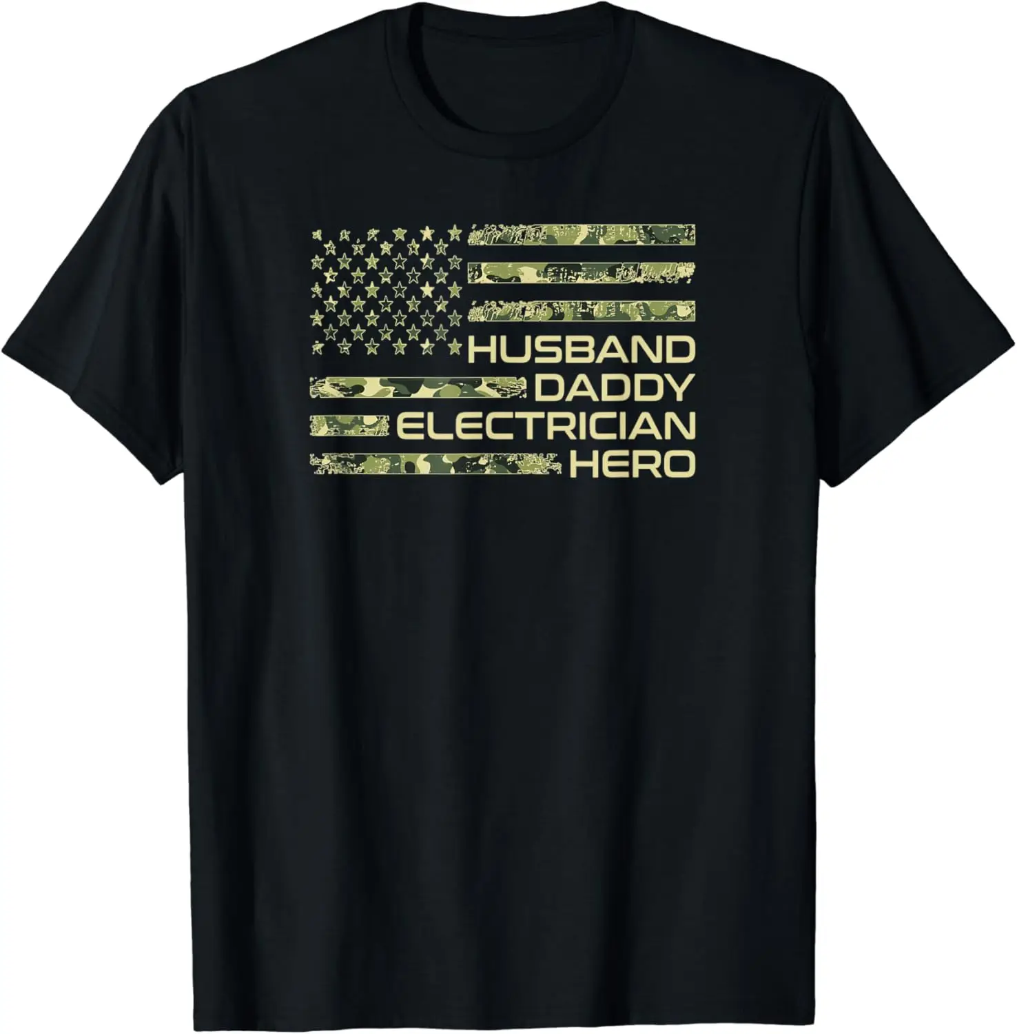 Mens Husband Daddy Electrician Hero Camo US Flag Fathers Day Dad T-Shirt