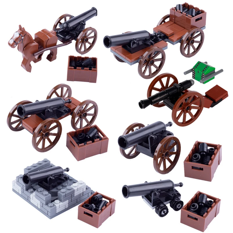 مدفع مدفع MOC النابليوني من القرون الوسطى ، كتل بناء ، أسلحة القراصنة ، عربة النقل ، ألعاب الطوب ، هدية للأطفال