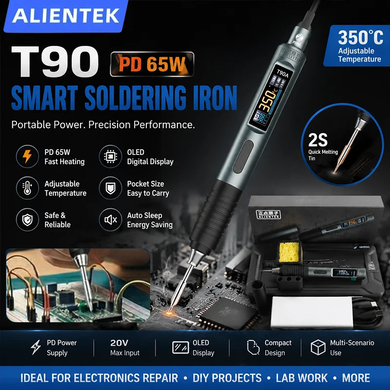ALIENTEK T90A/B Soldering Iron 18-140W PD/QC 80-450°C IPS LCD Inductive Sleep Professional Electronics Repair Tools