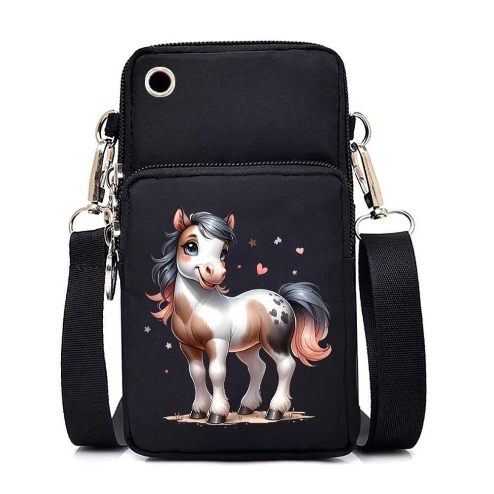 Cute Horse Print Purses and Handbags Female Mini Mobile Phone Bag Cartoon Sunflower Zipper Crossbody Bag Women Shoulder Bags