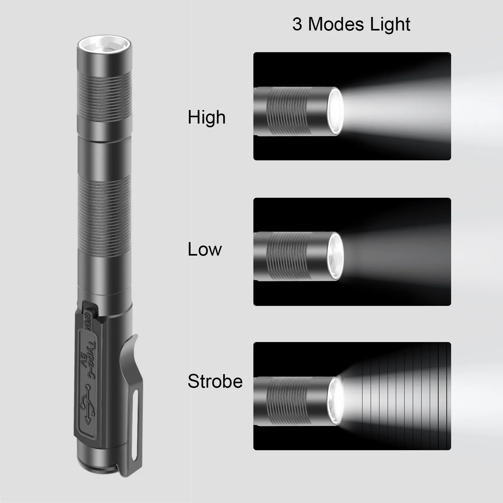 3 Modes Pen Light Telescopic Flashlight Waterproof for Camping Maintenance Hiking Outdoor