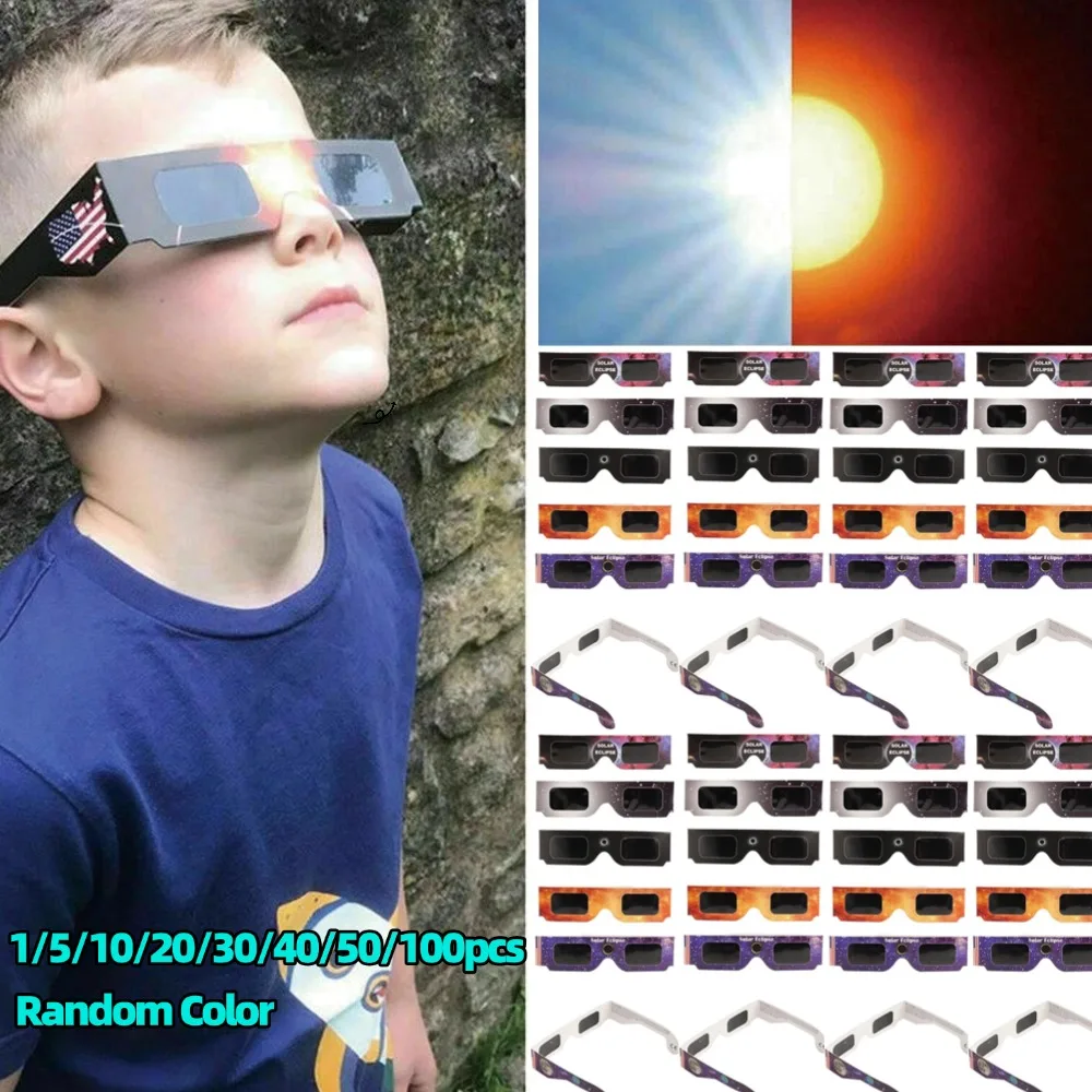Gafas de papel para eclipses solares, gafas de observación anti-uv, gafas solares de observación seguras, protegen los ojos, Color aleatorio, 1-100 Uds.