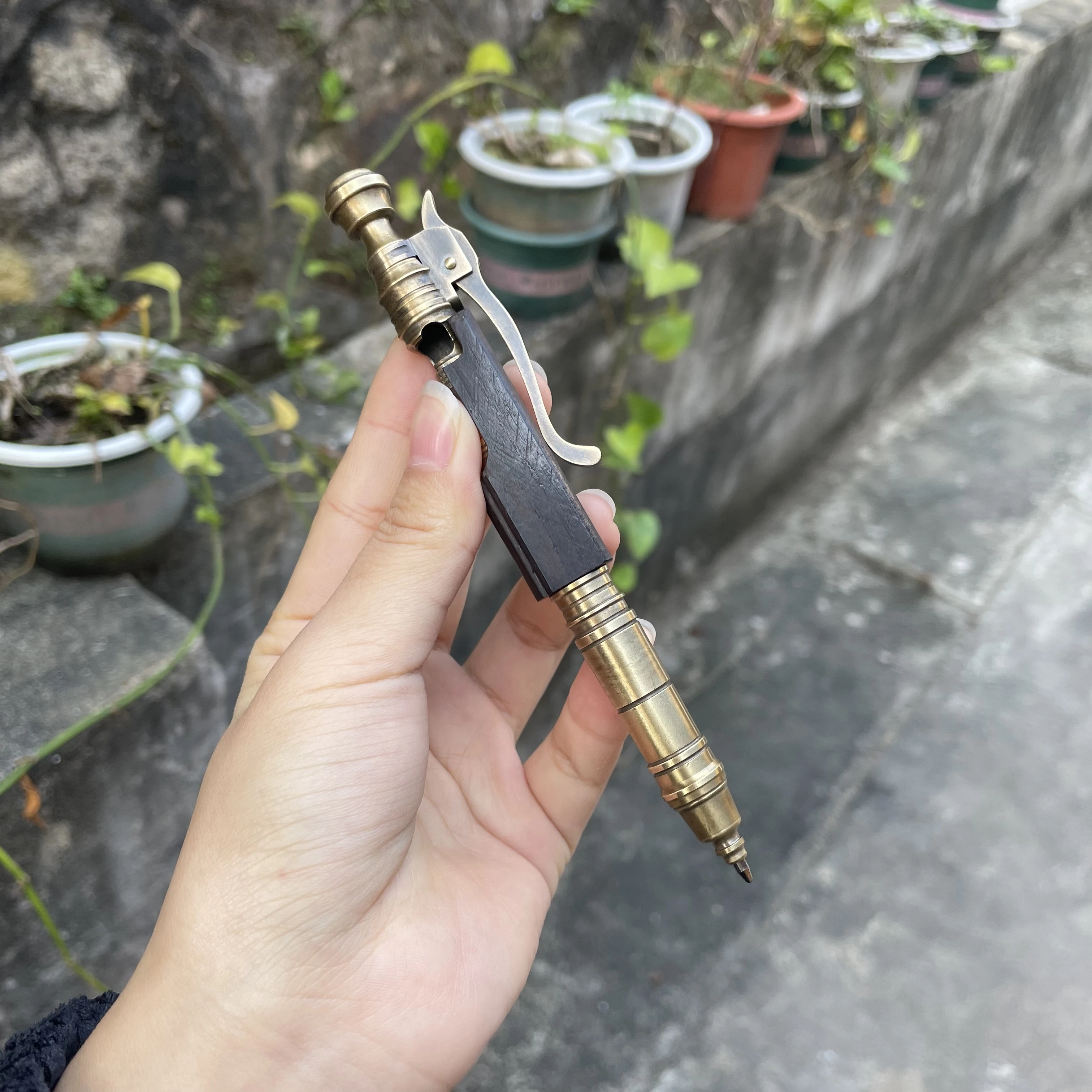 Outdoors Writing Tools EDC Handmade Black Wooden Pen Brass Bolt Ballpoint Pen