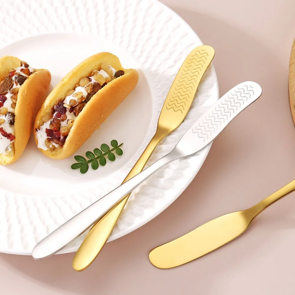 4 Pieces 304 Stainless Steel Butter Spreader Knives Anti‑Slip Jam Cream Knife Multi-functional Filling Stirring Spoon for Baking