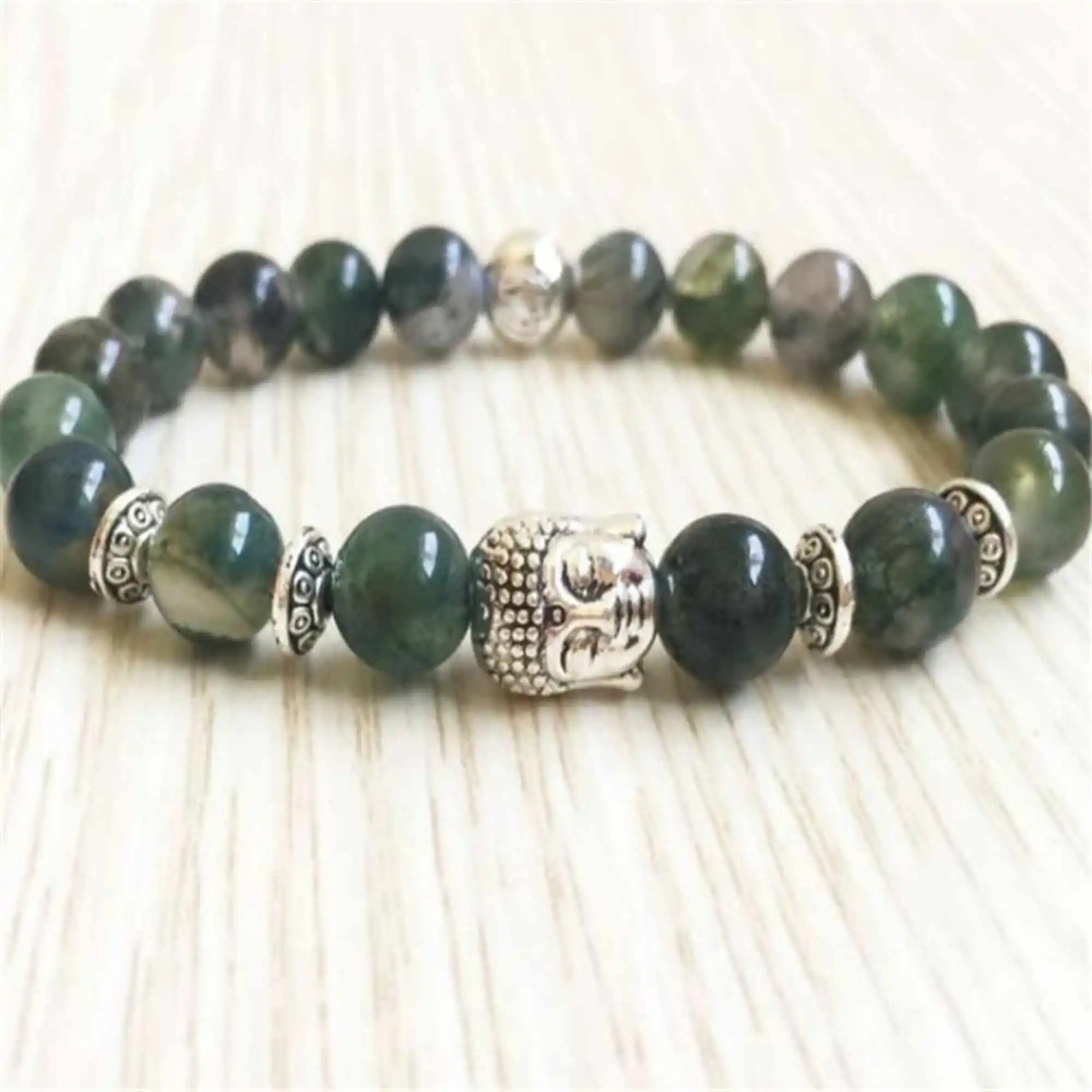 

8mm Natural Indian Agate Buddha lotus Flower Bracelet yoga Mala Jewelry Lovers Beaded Trendy Handmade Prayer