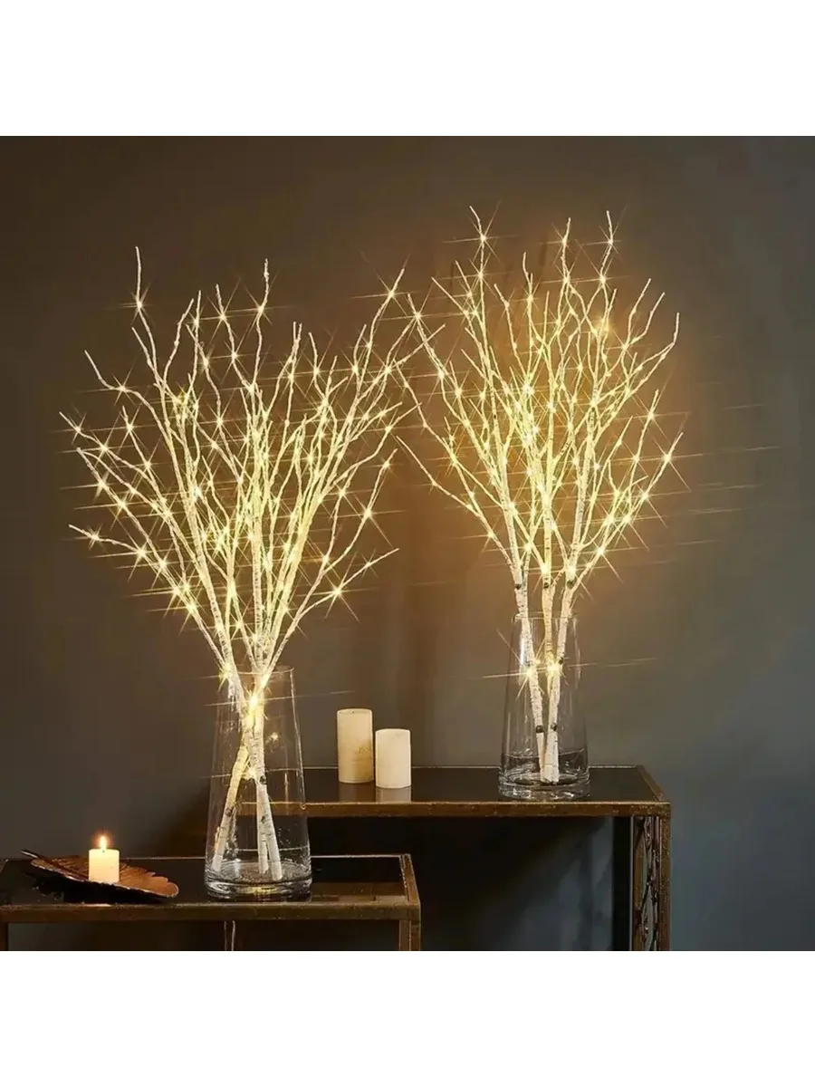 Branche de bouleau blanche, 1 pièce, lumières festives LED à piles pour fête de noël, décoration de mariage, brindille, lumières extérieures
