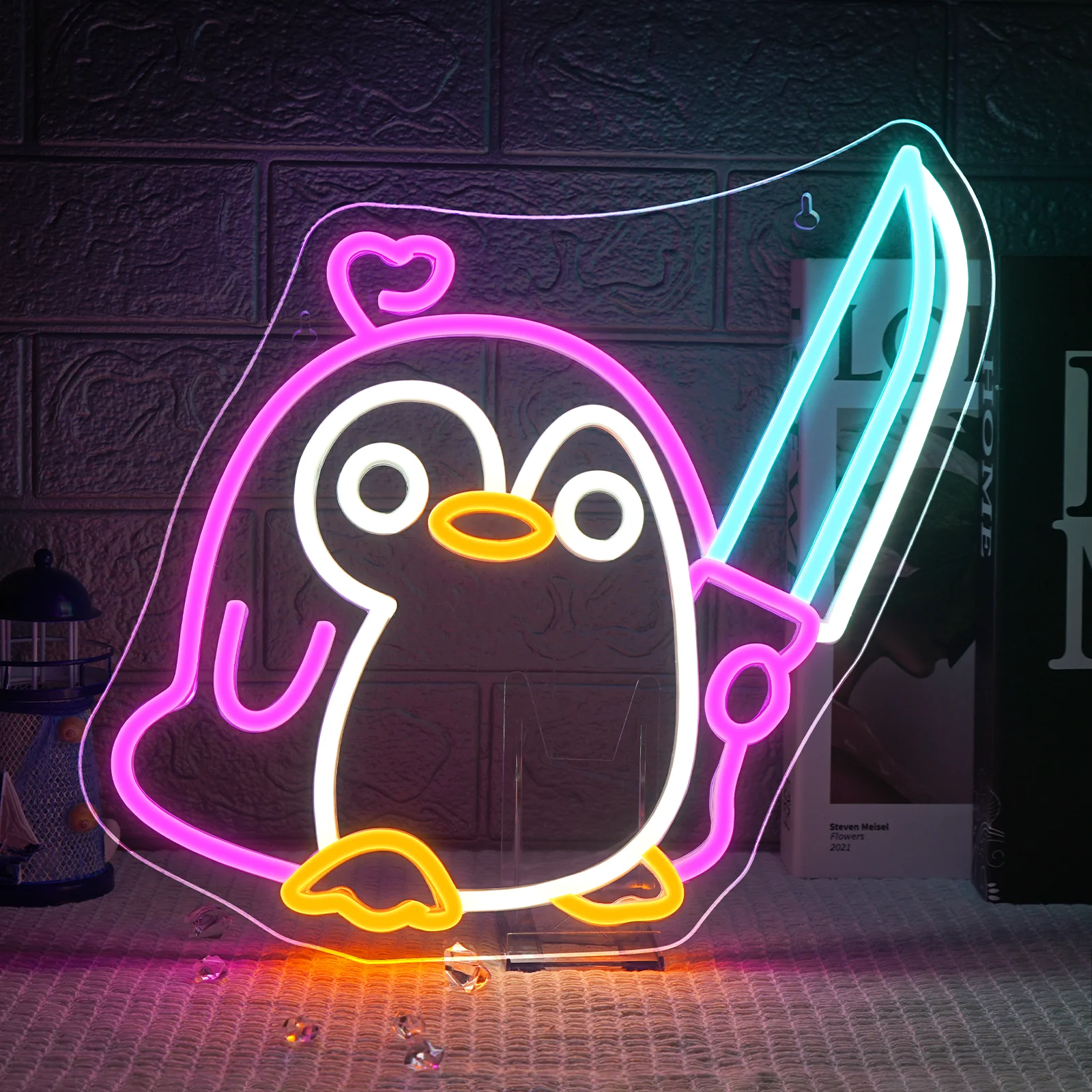 

Penguin Knife Neon Signs for Wall Decor LED USB Powered Cute Anime Neon Sign For Boys Bedroom Room Garden Party Restaurant Home