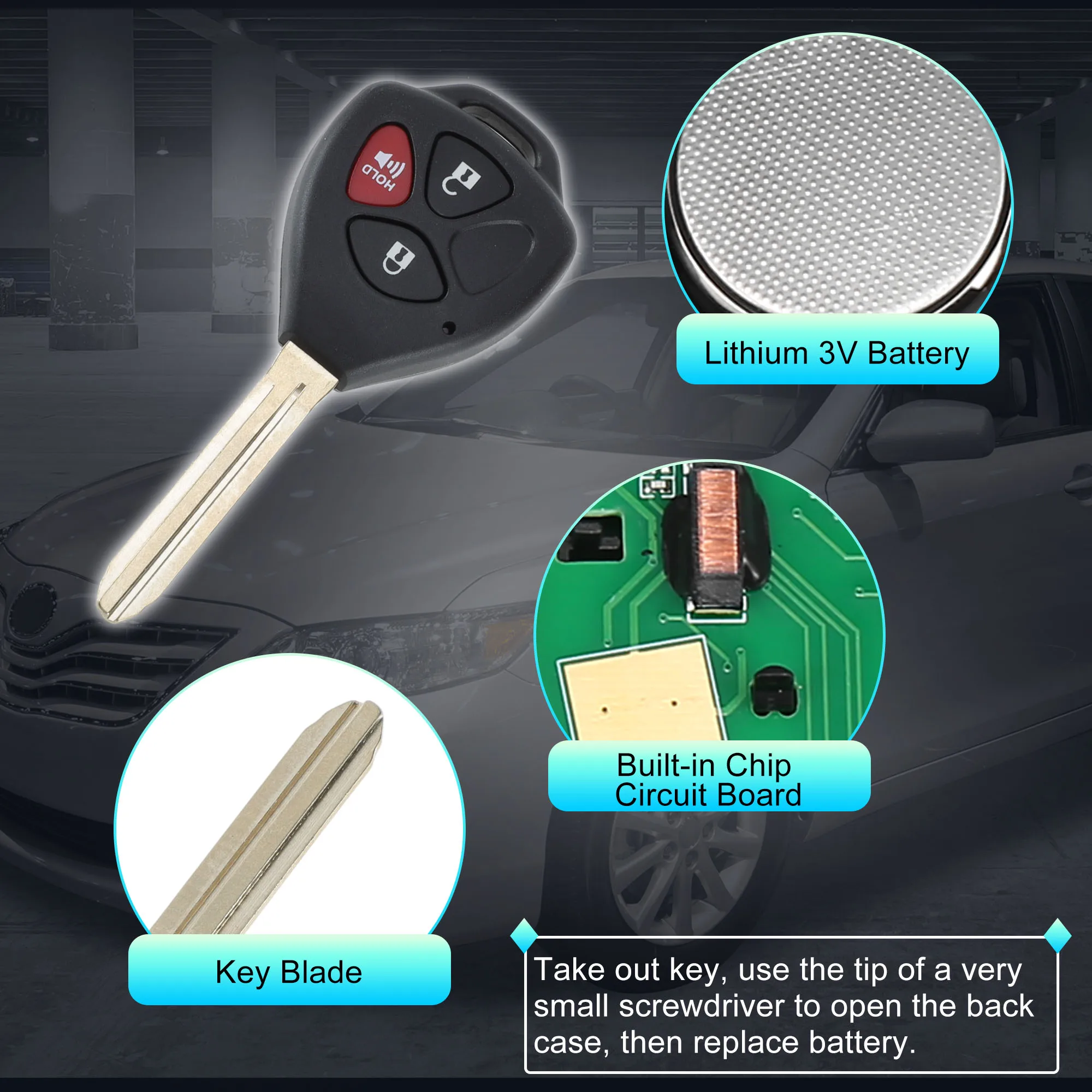 UXCELL GQ4-29T mando a distancia inteligente de entrada sin llave de repuesto para Toyota Venza 09-2013