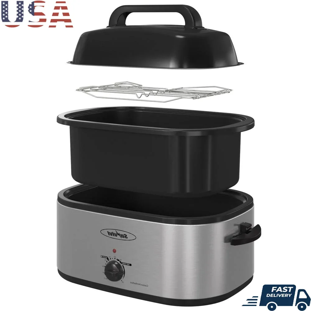 28 كوارت شواية كهربائية فرن غطاء يحميص ذاتيًا شواية تركيا كوك بطيء خبز ذوبان وظيفة إعداد الاحترار الفولاذ المقاوم للصدأ غير