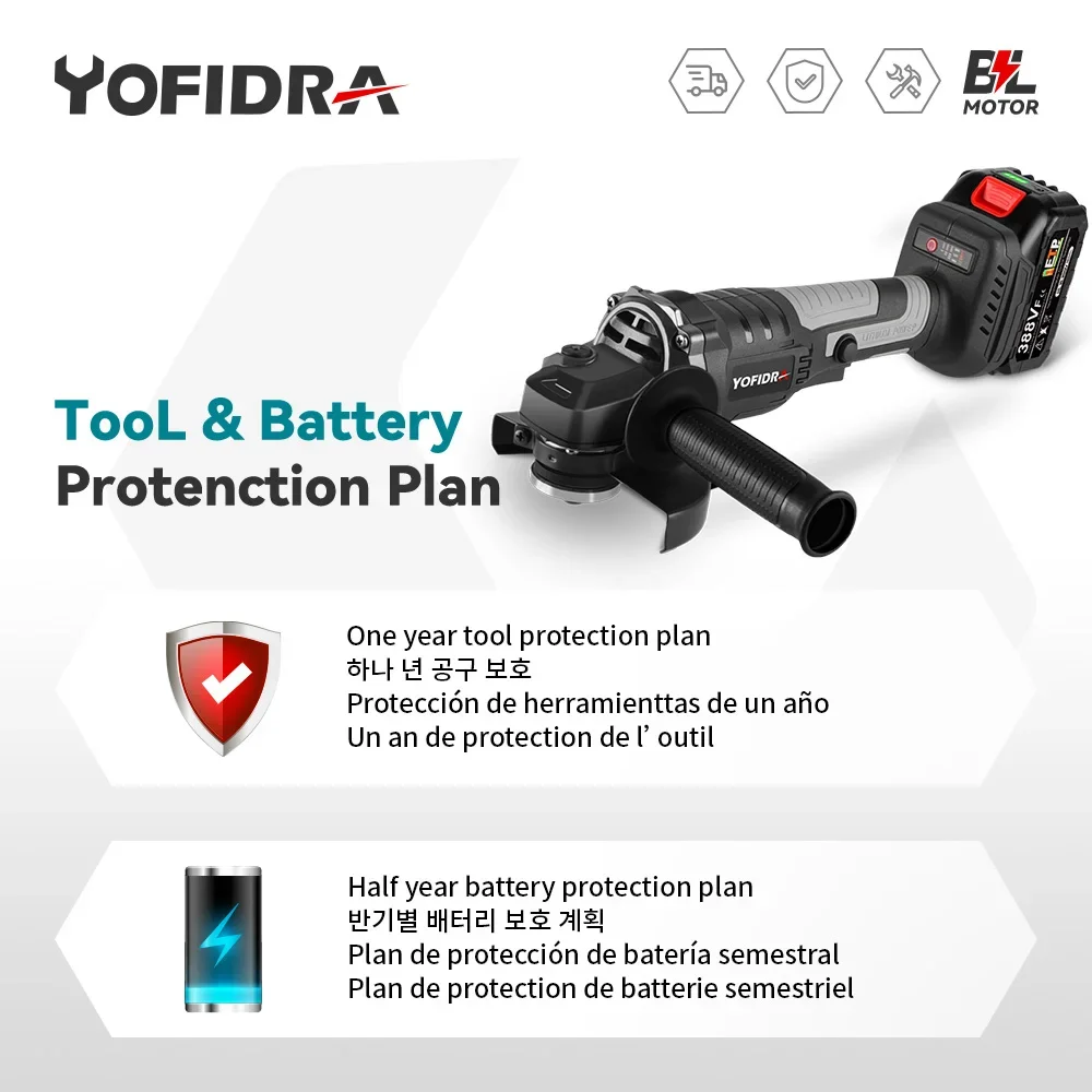 Yofidra 125MM Brushless Electric Angle Grinder M14 3 Gears Grinding Cutting Polishing Woodworking Machine For Makita 18V Battery