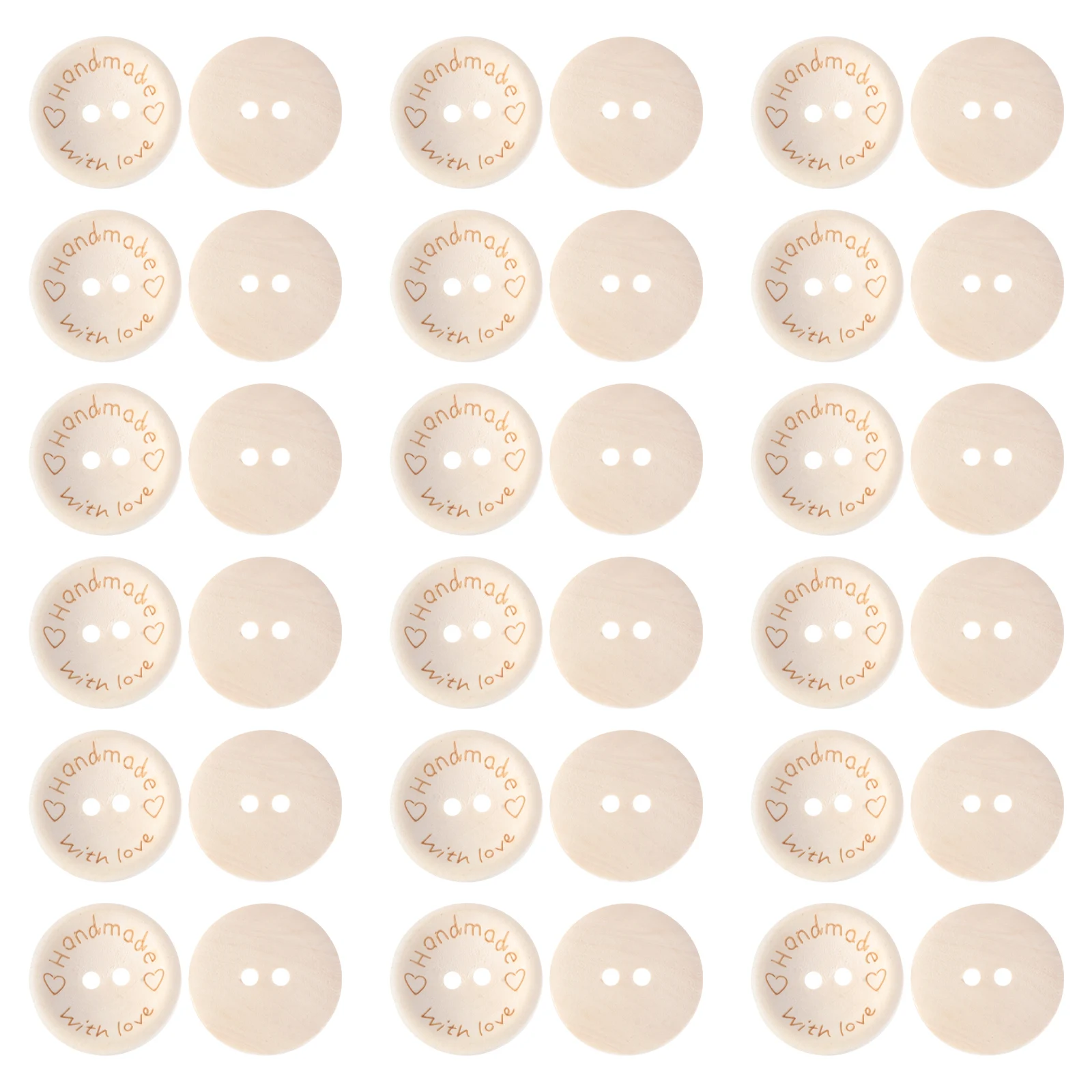 

100Pcs Heart Wooden Buttons Handmade Carved DIY Buckles for Garment Decoration Multi-Purpose Natural Wood Fasteners