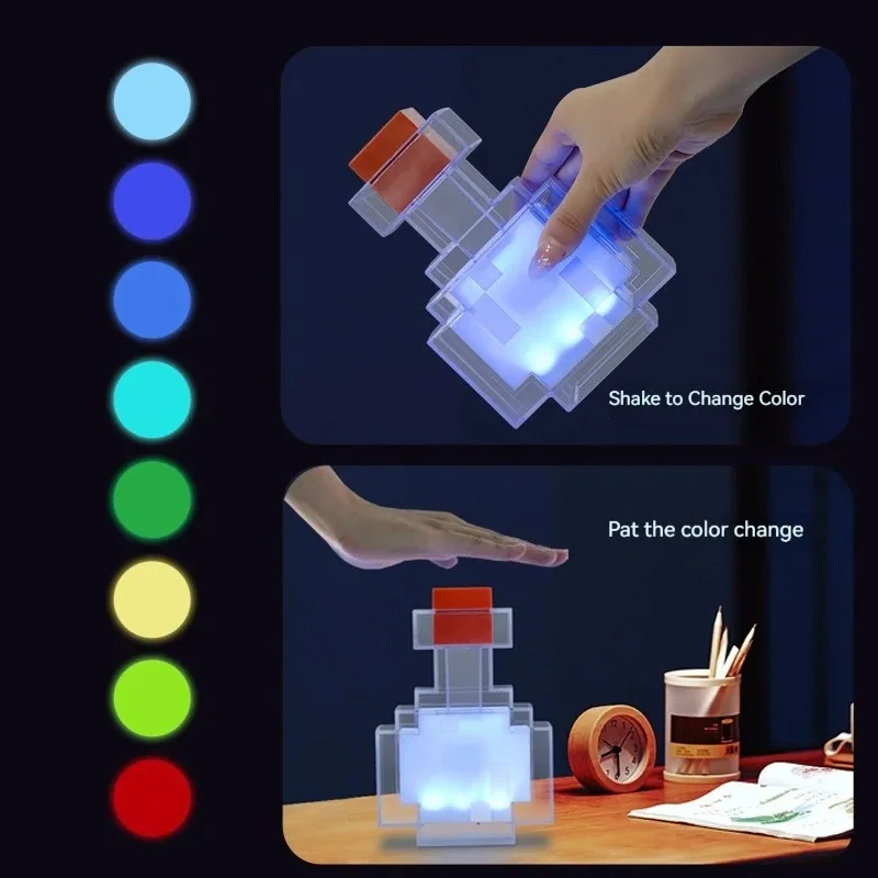Mini MC Game Night Light Change Color Liquid Medicine Bottle Model Type C Rechargeable Game Room Atmosphere Decoration Toy Gift