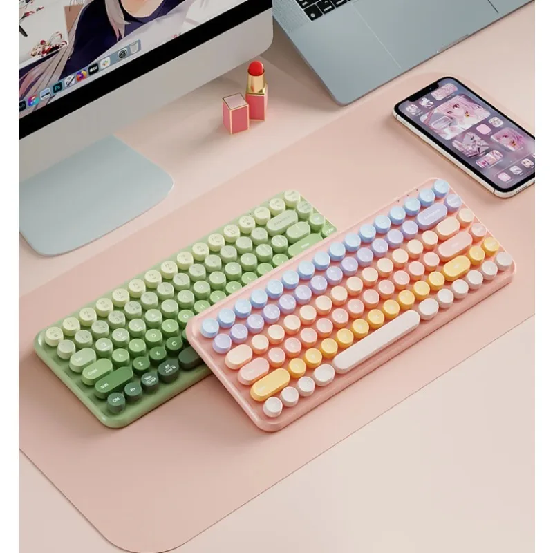 Bluetooth Keyboard and Mouse Set 2.4G Wireless Punk Office Silent Keyboard and Mouse Artificial Body Learning 84 Key Keyboard