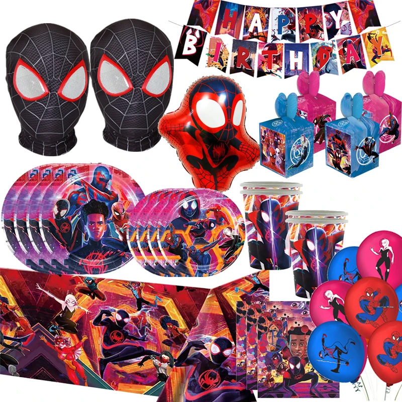 SpiderMan Across the Spider Verse Birthday Party Decorations Miles Foil Balloons Spider Theme Event Supplies Disposable Tablewar