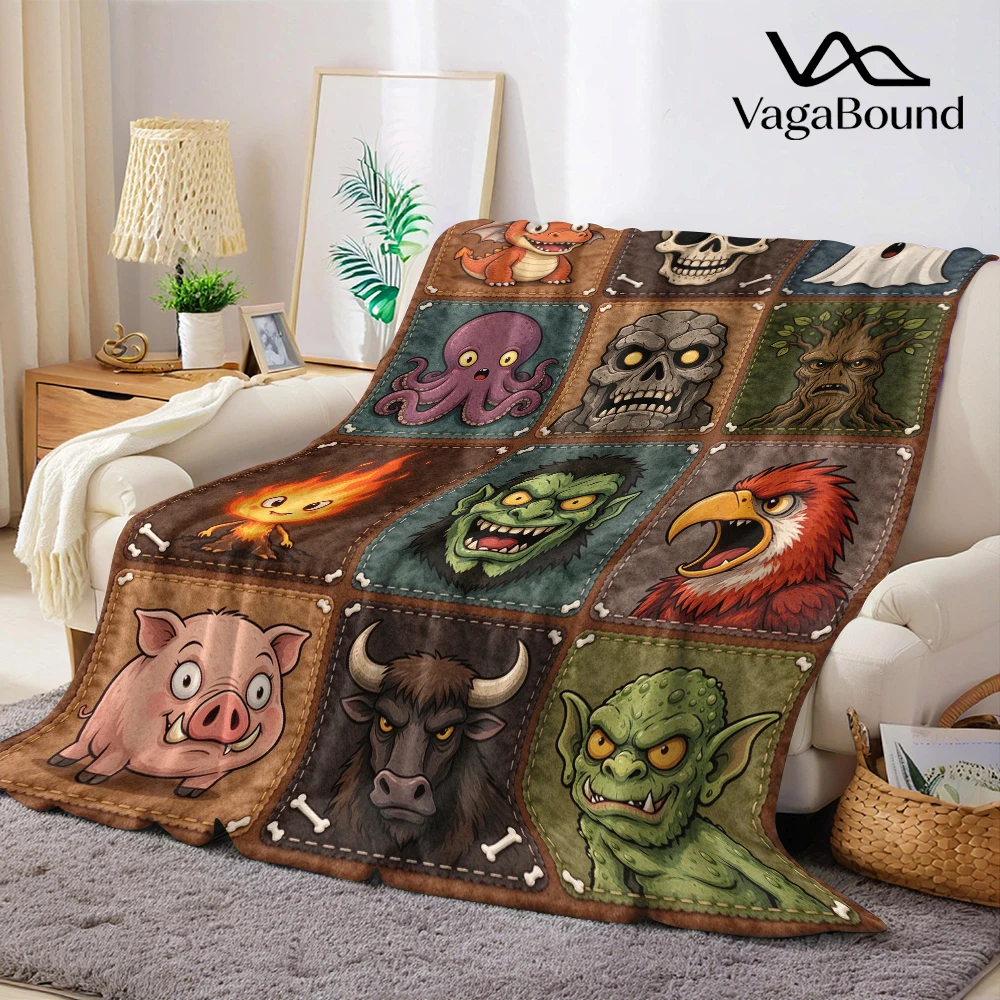 Monster Symbol Patch Flannel Blanket Warm Soft Halloween Christmas Decorative Couch Warm Cozy All-Season Gift
