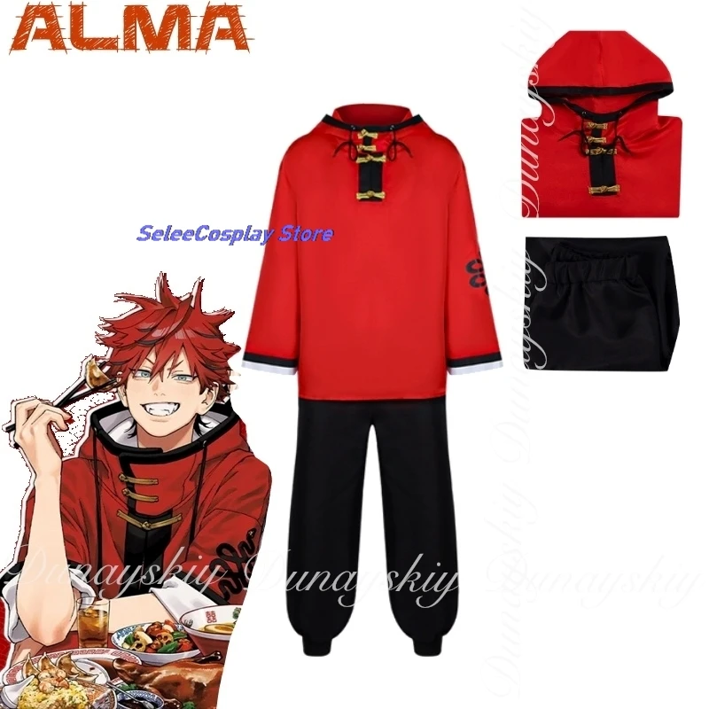هالوين Gokurakugai أنيمي ألما تأثيري مع البلوز الأحمر مجموعة أسود يسلط الضوء على شعر مستعار أحمر المرأة كرنفال ملابس لعب الأدوار