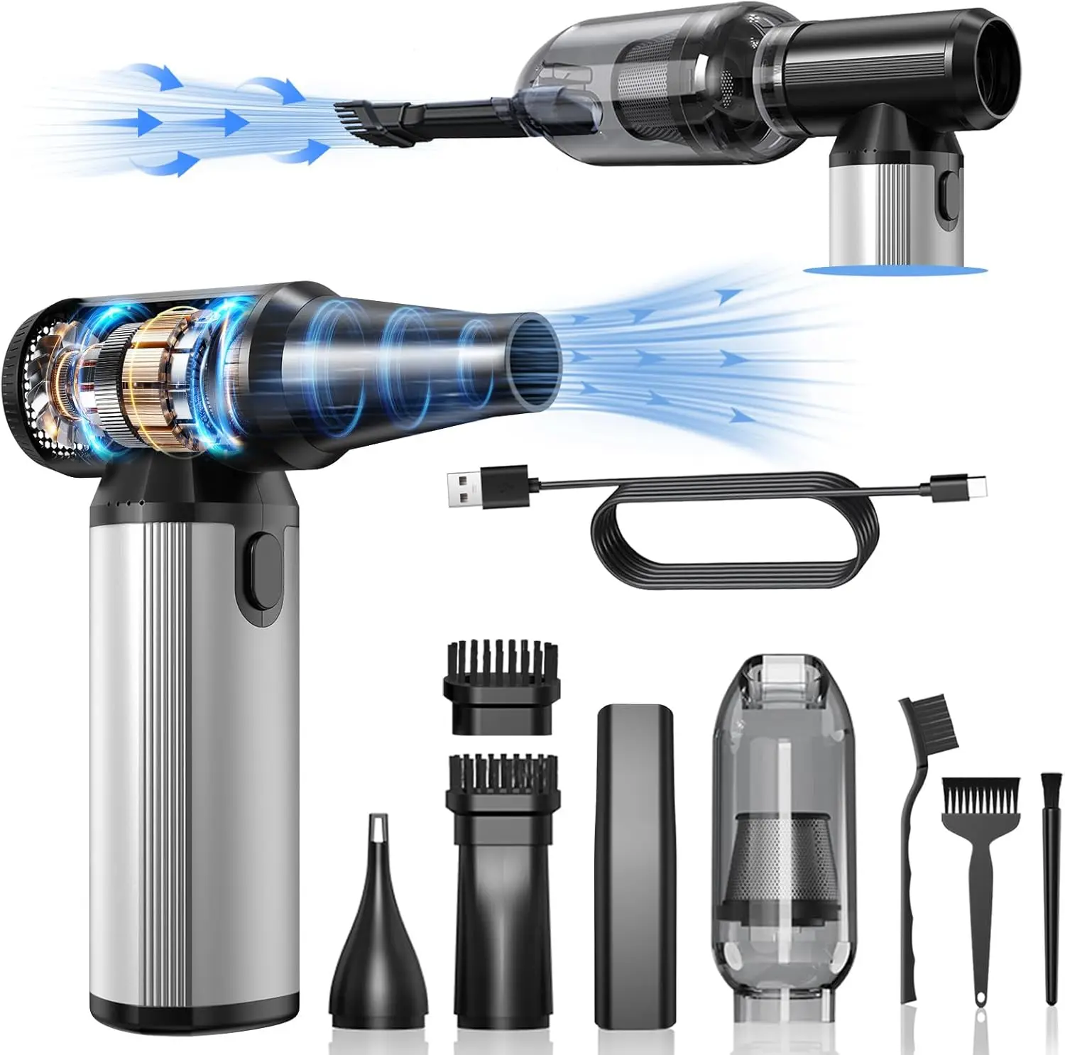 

2-in-1 Air Duster & Vacuum with 320000RPM Motor, Rechargeable, Adjustable for Keyboard, Car, Home Cleaning