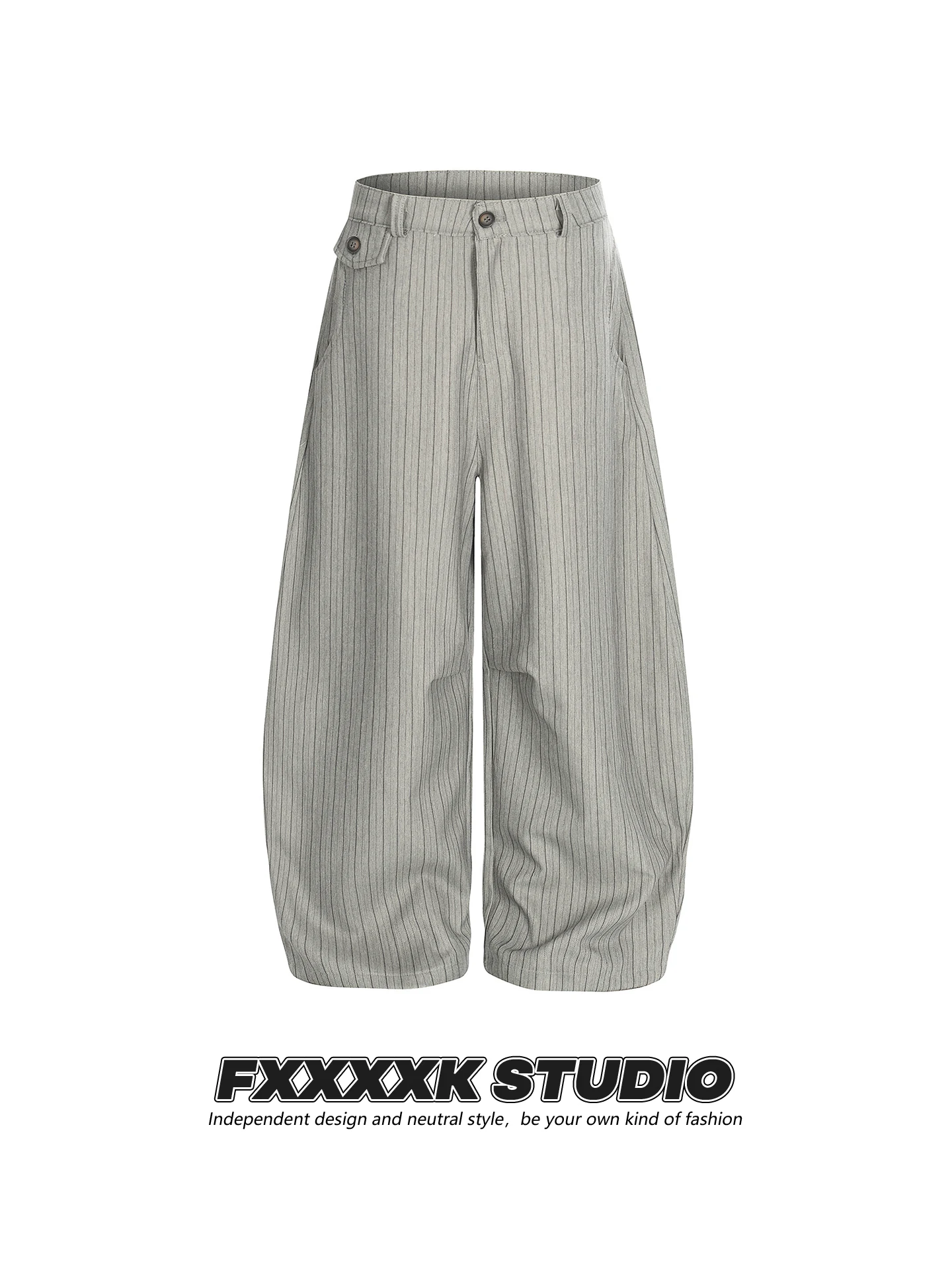 

Original FXK American Retro Stripe Wide Leg Casual Pants Straight Cut Suit Trousers Loose Fit Youth Daily Wear Polyester Blend