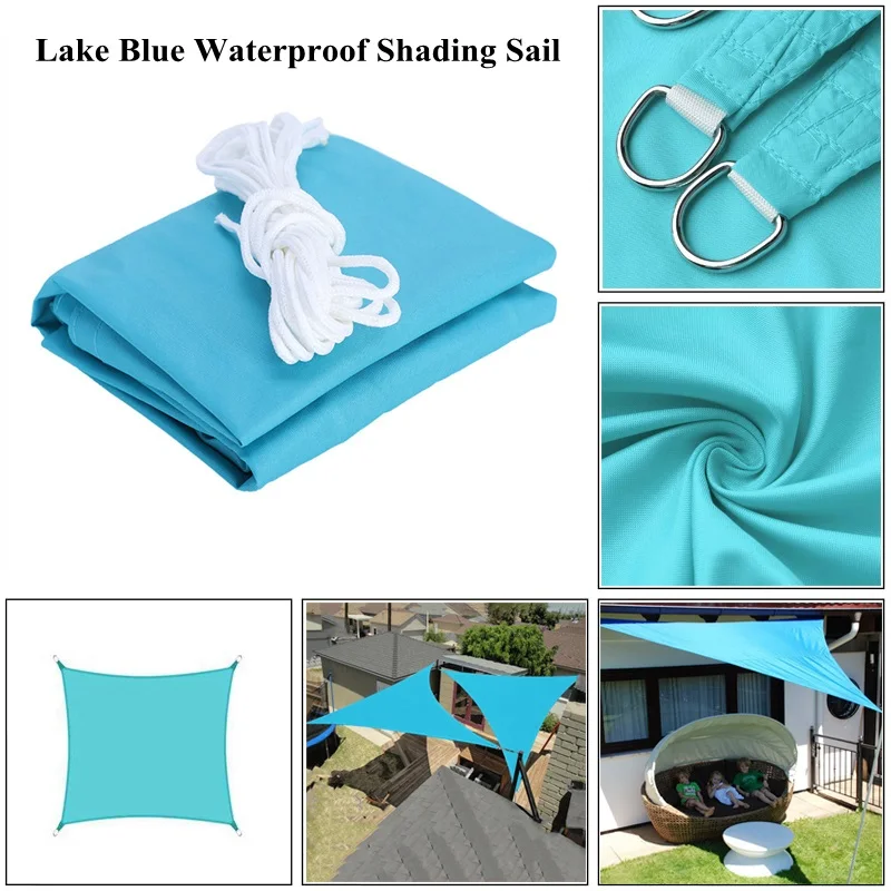 

Waterproof Shading Sail Outdoor Awning Swimming Pool Cover Lake Blue Rainproof Sunshade Cloth Beach Camping Triangle Sun Shelter