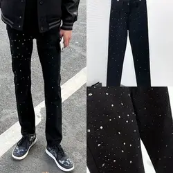 Pantalones vaqueros Litalian para hombre, Jeasns, ropa de vaquero, estilo coreano, adornado con diamantes, Estrella Negra, Primavera, 2023